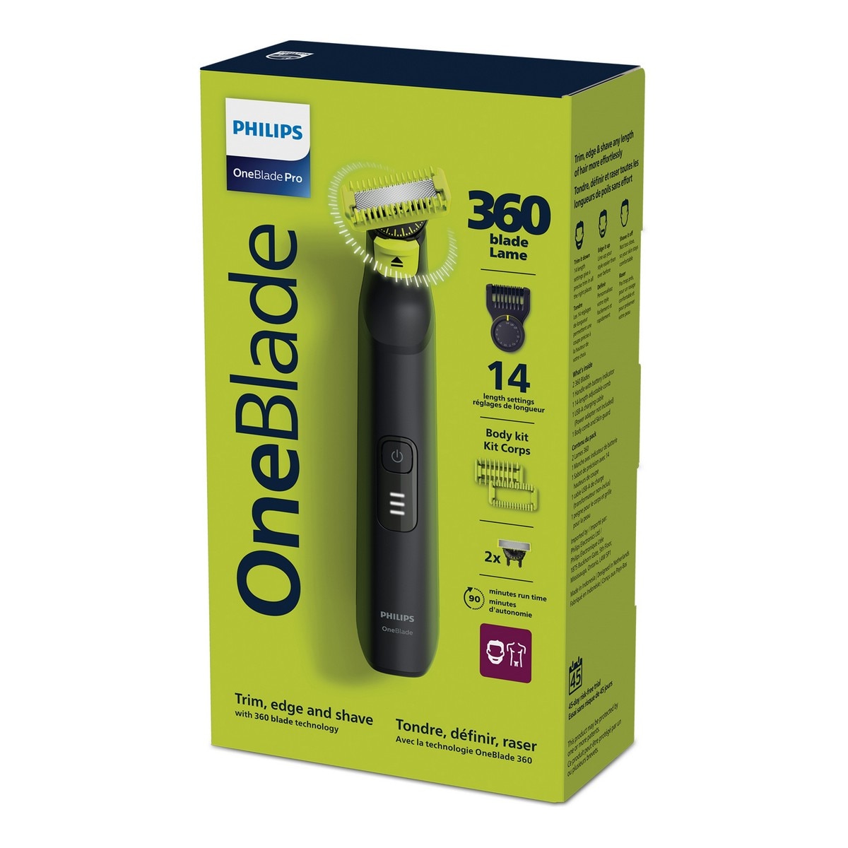 Máquina de Barbear Philips QP6542/1OneBlade Pro 360, Rosto e Corpo, Húmido e Seco, 14 Comprimentos, com Pente Guia e de 90 min Preto-10