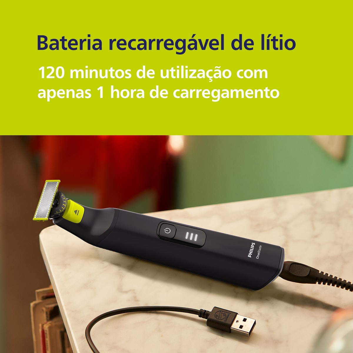 Máquina de Barbear Philips QP6552/15 OneBlade Pro 360, Rosto e Corpo, Húmido e Seco, 20 Comprimentos e de 120 min Cromado-6