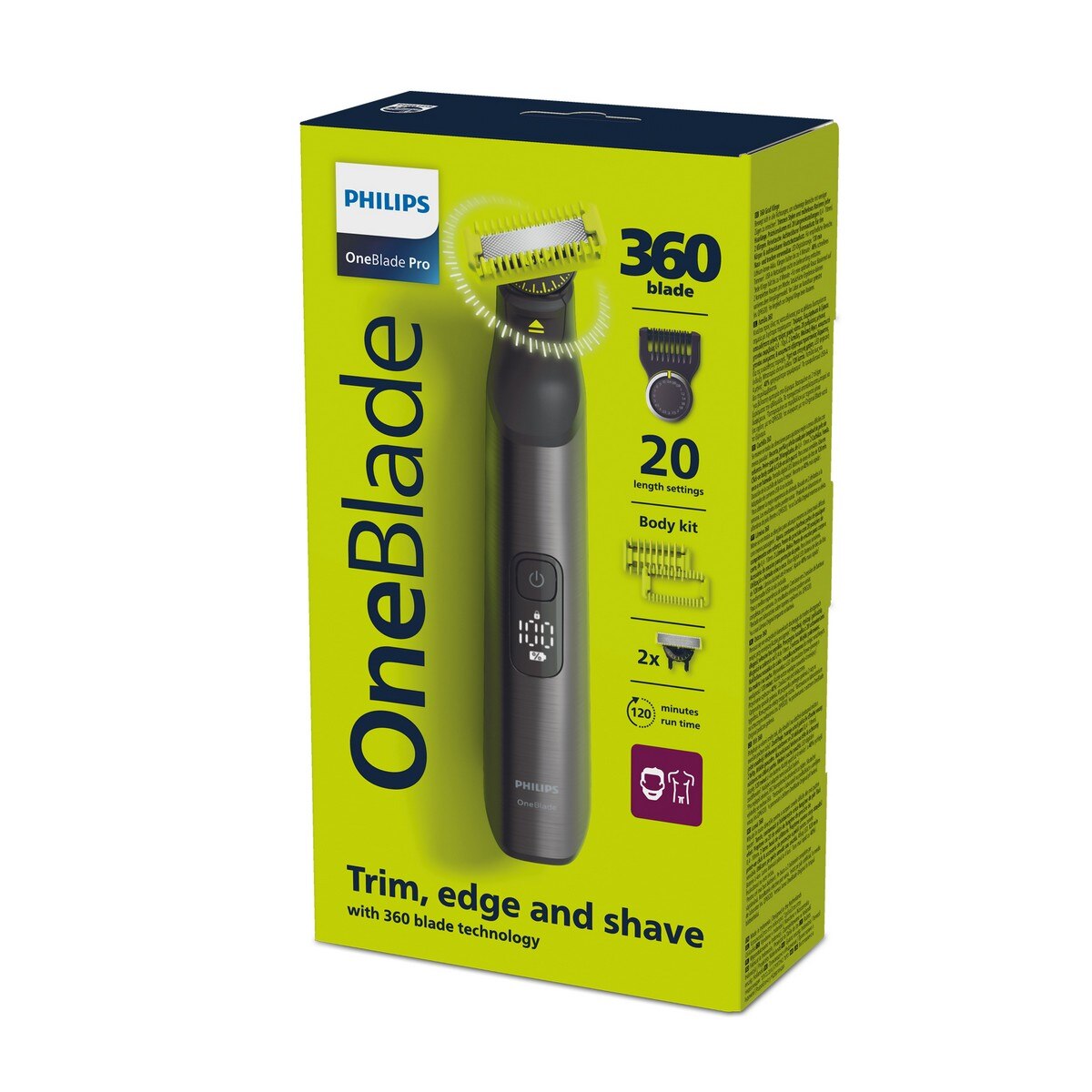 Máquina de Barbear Philips QP6552/15 OneBlade Pro 360, Rosto e Corpo, Húmido e Seco, 20 Comprimentos e de 120 min Cromado-10