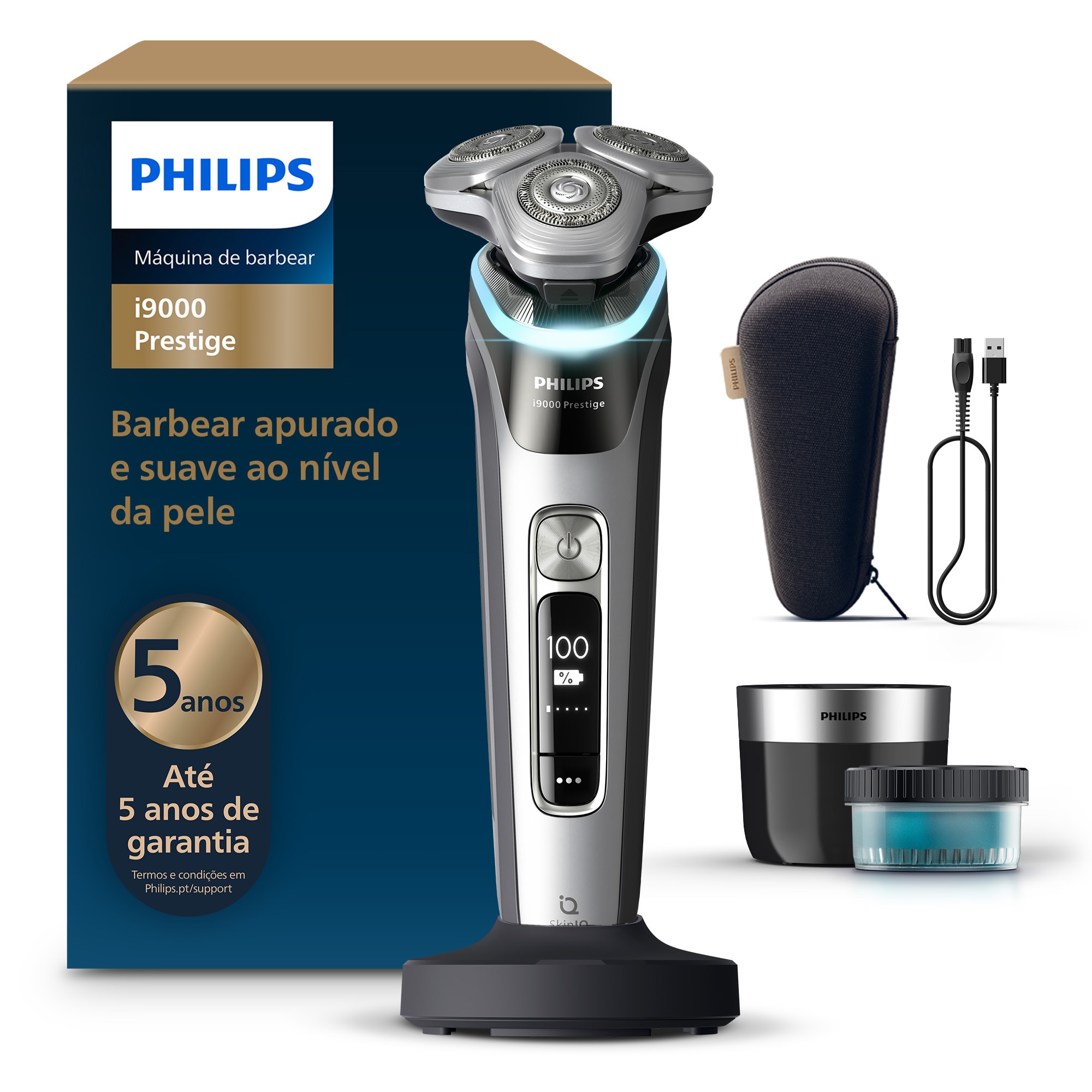 Imagem 0 de Máquina de Barbear Philips XP9204/30 i9000 Prestige a Seco ou Molhado, Base do Carregador, Estojo de Viagem e Centro de Limpeza