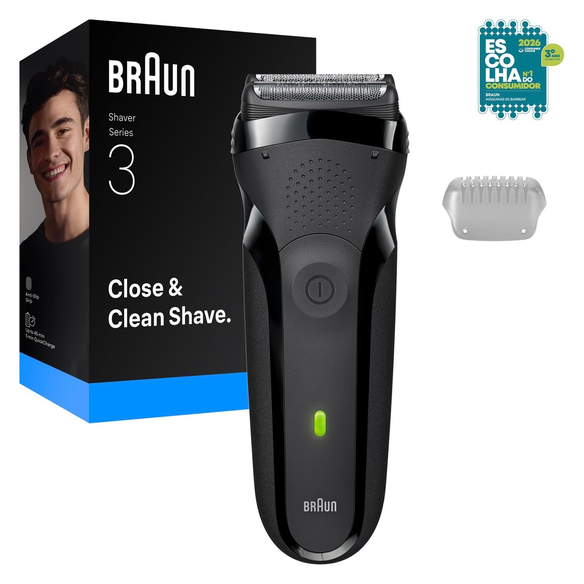 Imagem 0 de Máquina de Barbear Elétrica Braun 80828671 Série 3 Homem 300S - Preto