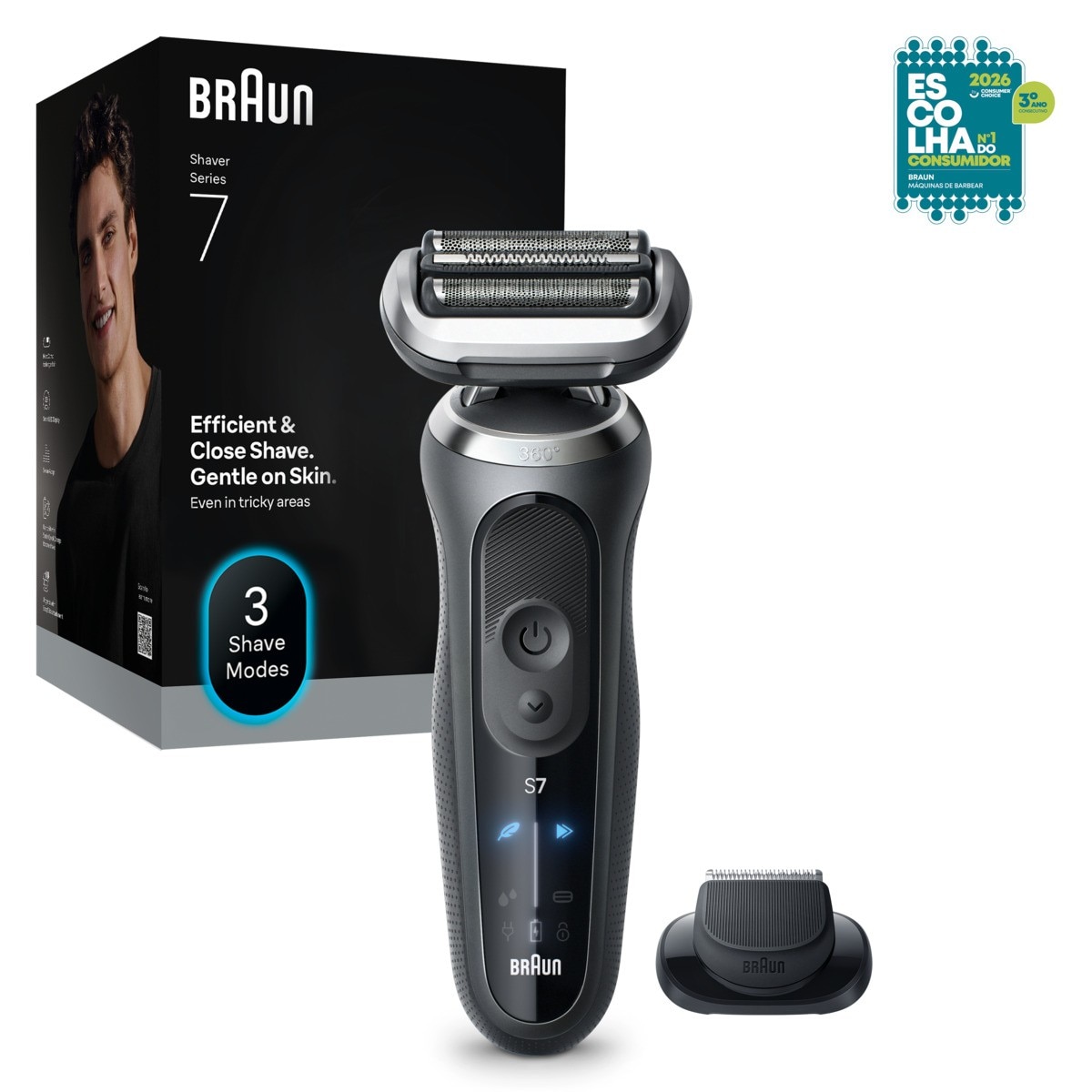 Imagem 0 de Máquina de Barbear Braun Série 7 72-G1200S, 3 Modos, 1 Acessório de precisão, 60 min de Autonomia, a Seco e Molhado - Cinzento