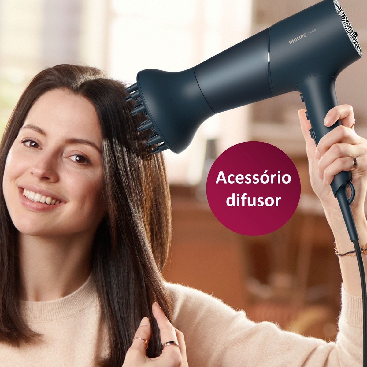 Secador de Cabelo Philips BHD512/20 de 2300 W e 3 Níveis de Temperatura - Azul Azul-5