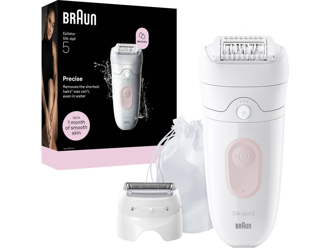 Imagem 0 de Depiladora de Arranque Braun Silk·épil 5 SE5-030 Wet & Dry para Corpo com Cabeça de Corte e Pente Aparador - Branco e Rosa