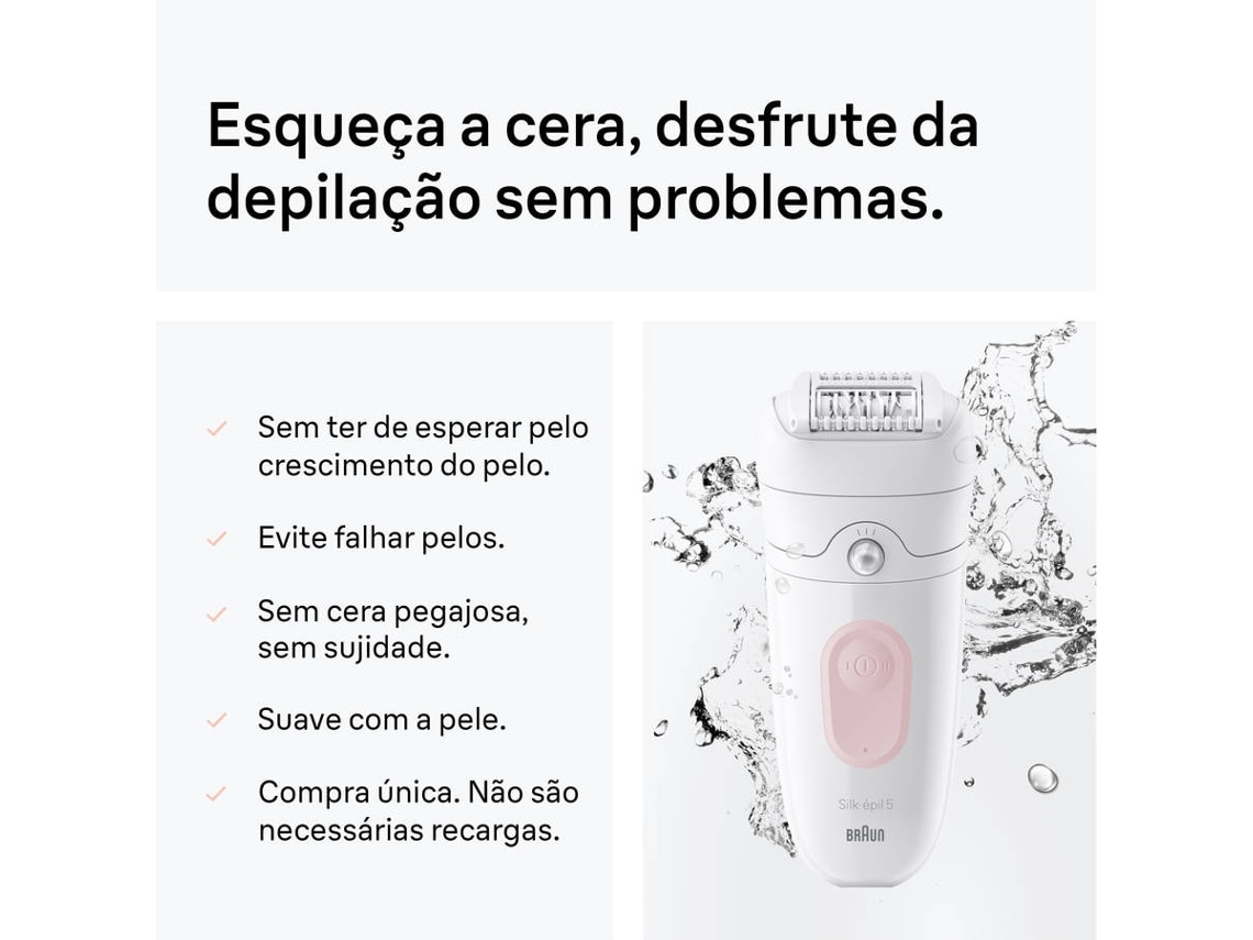 Depiladora de Arranque Braun Silk·épil 5 SE5-030 Wet & Dry para Corpo com Cabeça de Corte e Pente Aparador - Branco e Rosa Rosa-5