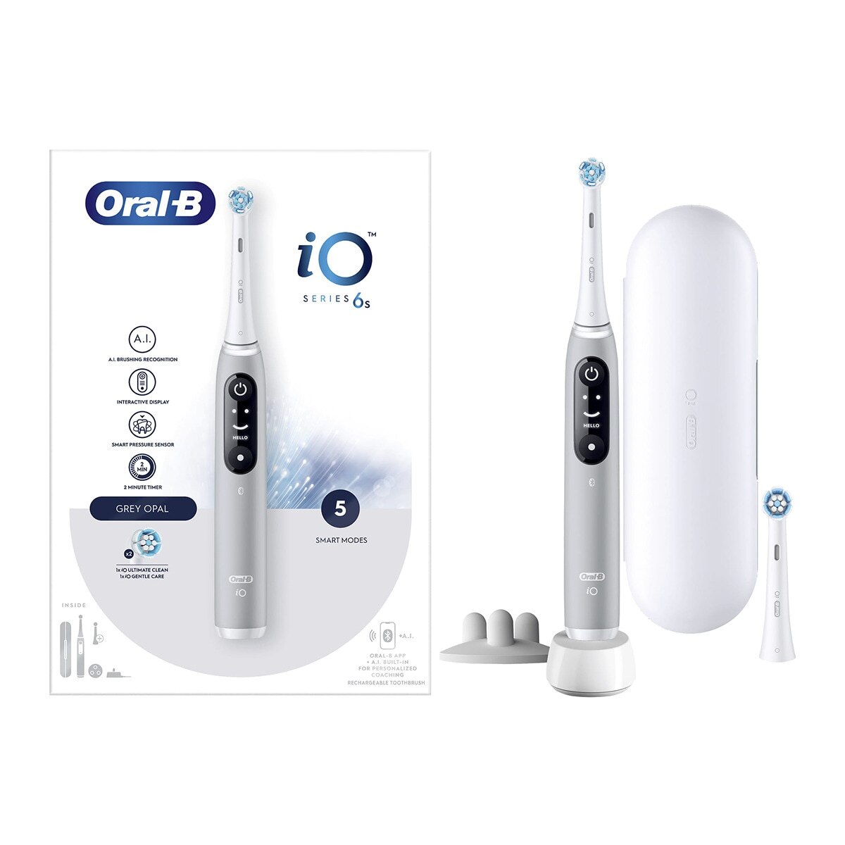 Escova de Dentes Elétrica Oral-B Braun iO 6 S com 5 Modos de Limpeza - Cinzento Cinzento-2