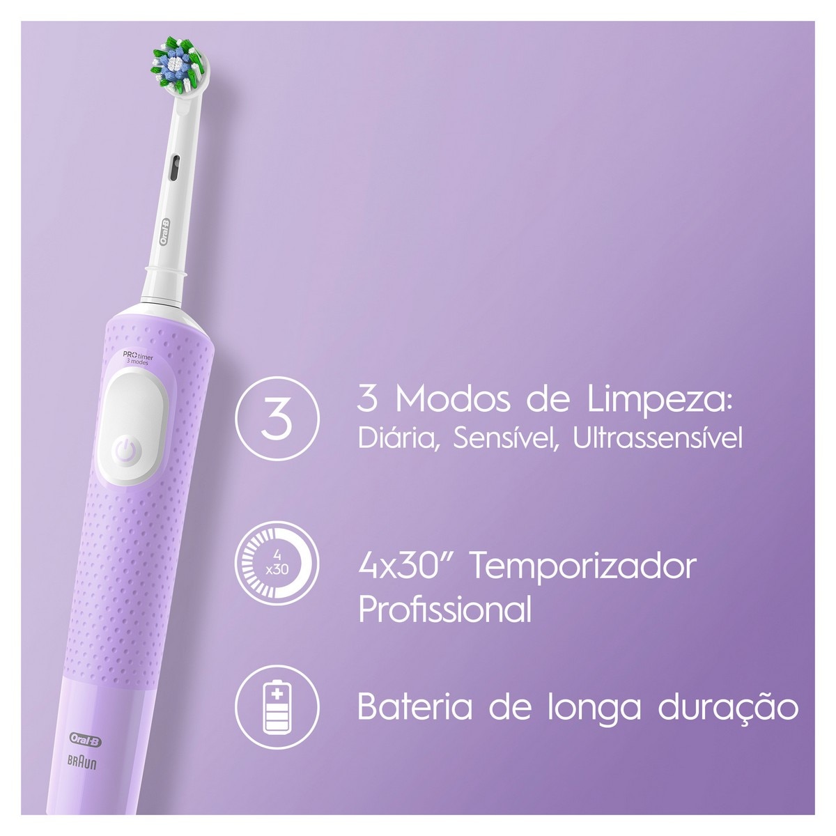 Escova de Dentes Elétrica Oral-B Braun Vitality Pro - Roxo Roxo-3