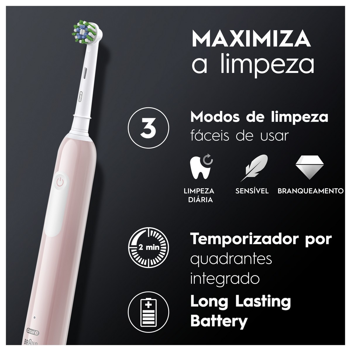 Escova de Dentes Elétrica Oral-B Braun Pro Series 1 - 1 Unidade - Rosa Rosa-4