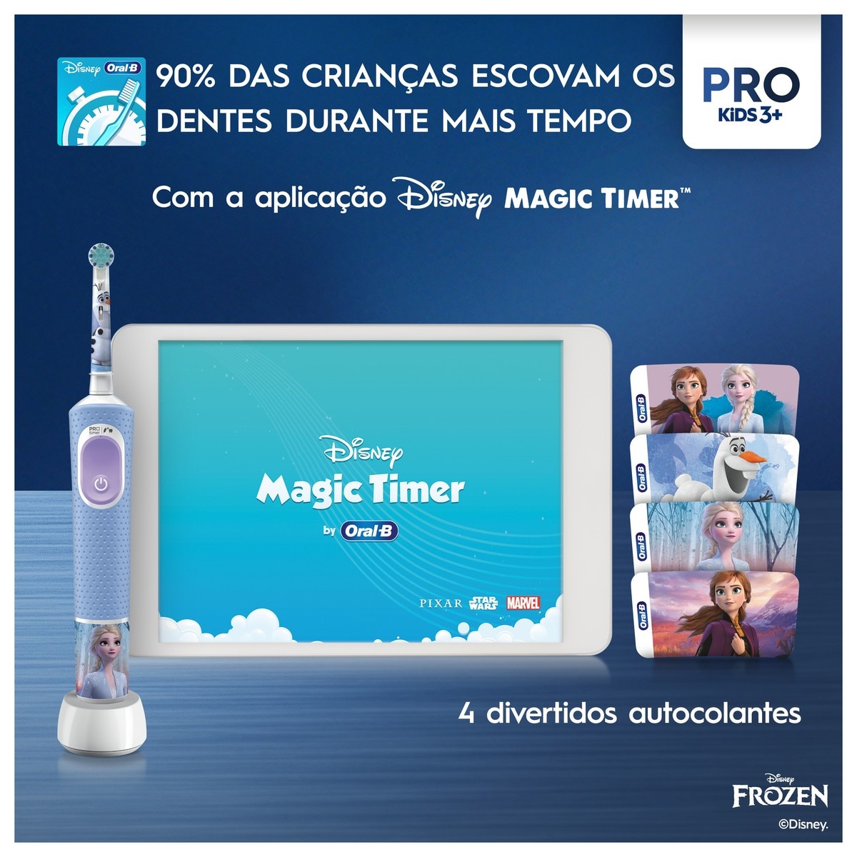 Escova de Dentes Elétrica Oral-B Braun Pro Kids Frozen - 1 Unidade - Azul Claro Azul-claro-4