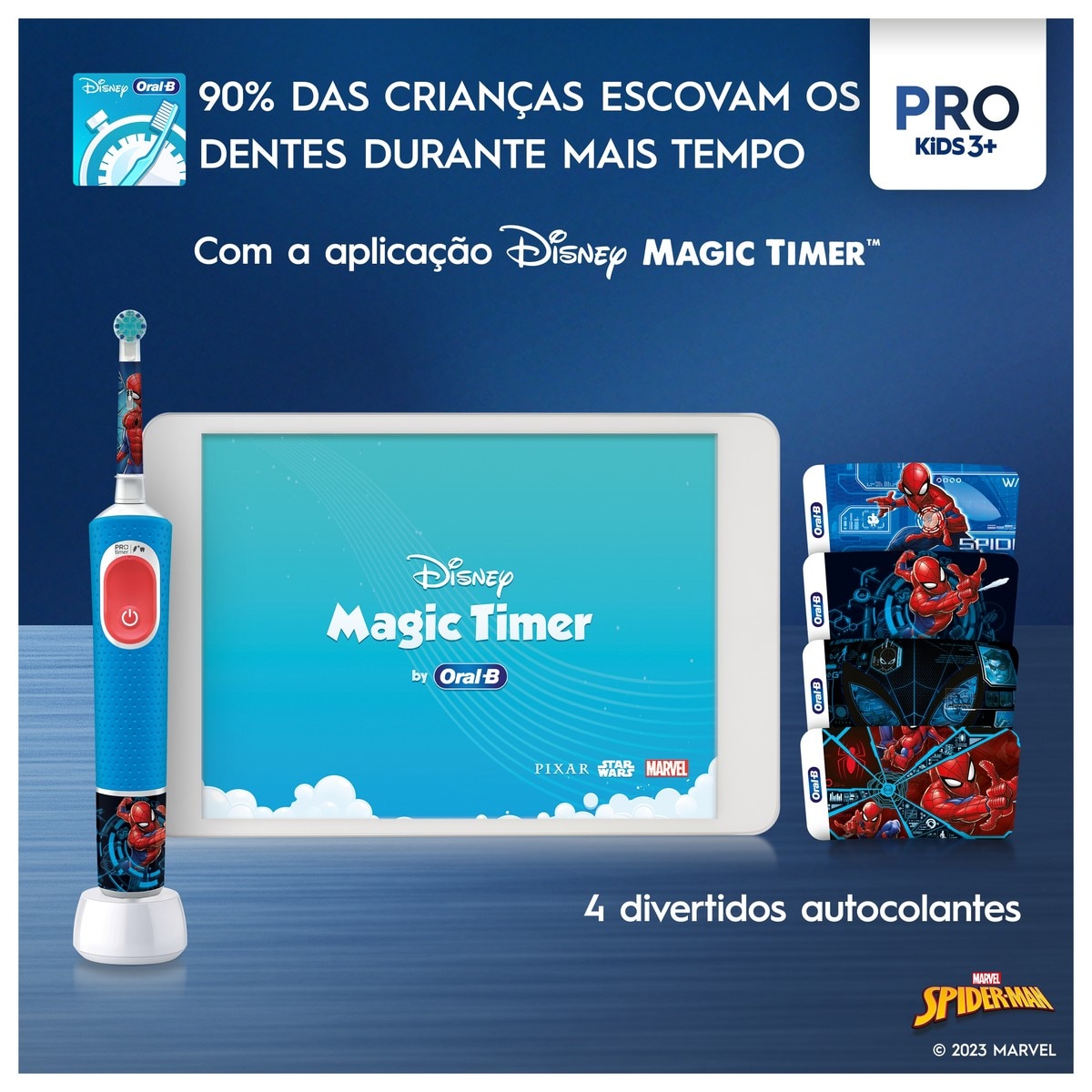 Escova de Dentes Elétrica Oral-B Braun Pro Kids Spider Man - 1 Unidade - Azul Azul-4