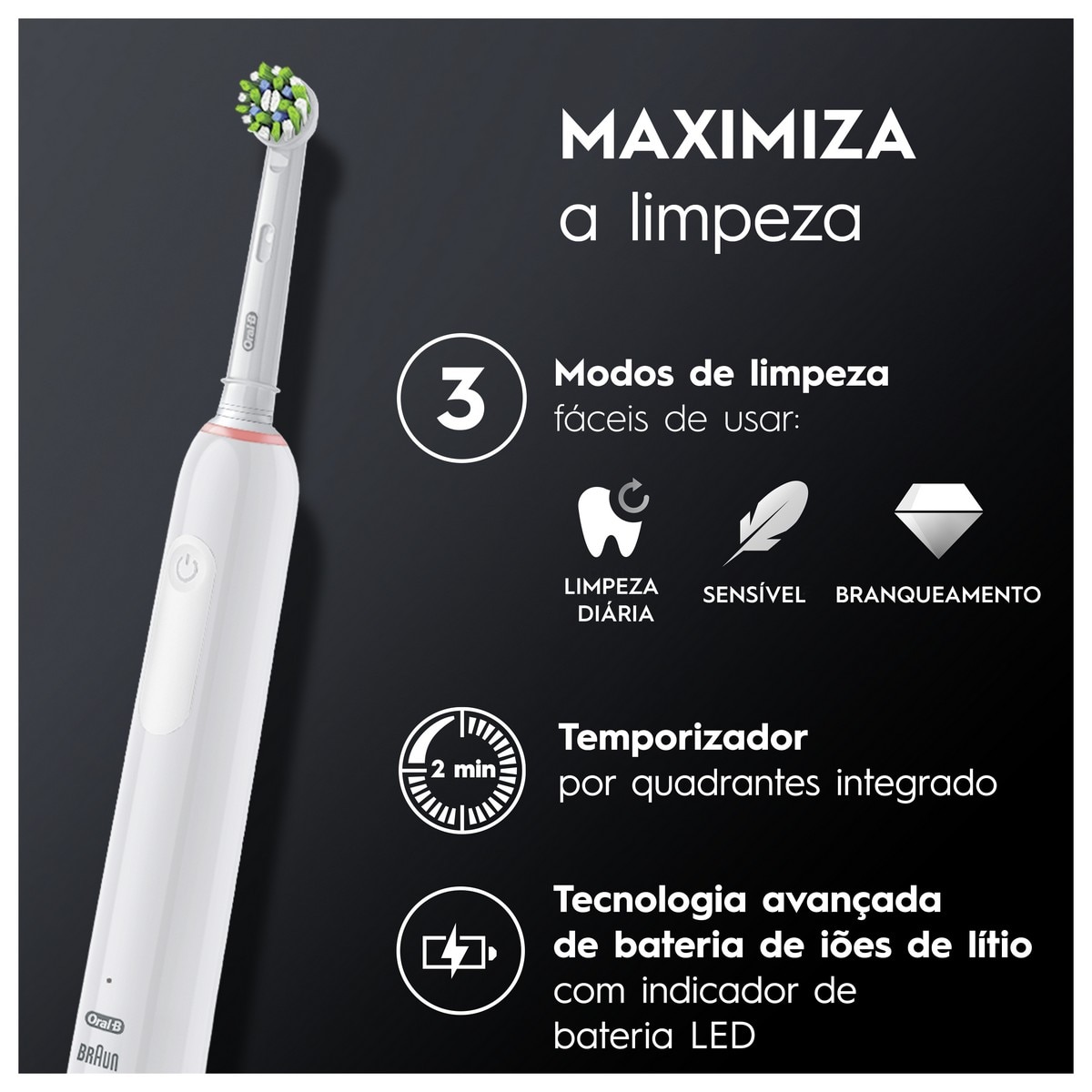 Escova de Dentes Elétrica Oral-B Braun Pro Series 3 - 1 Unidade - Branco Branco-4