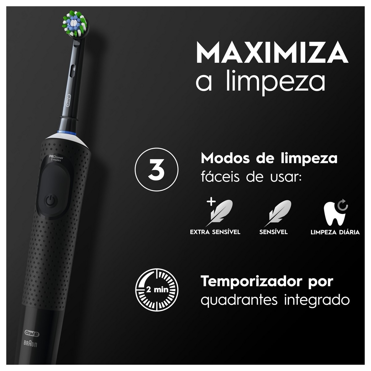 Escovas de Dentes Elétrica Oral-B Braun Vitality Pro - 2 Unidades - Azul e Preto Preto / Azul-3