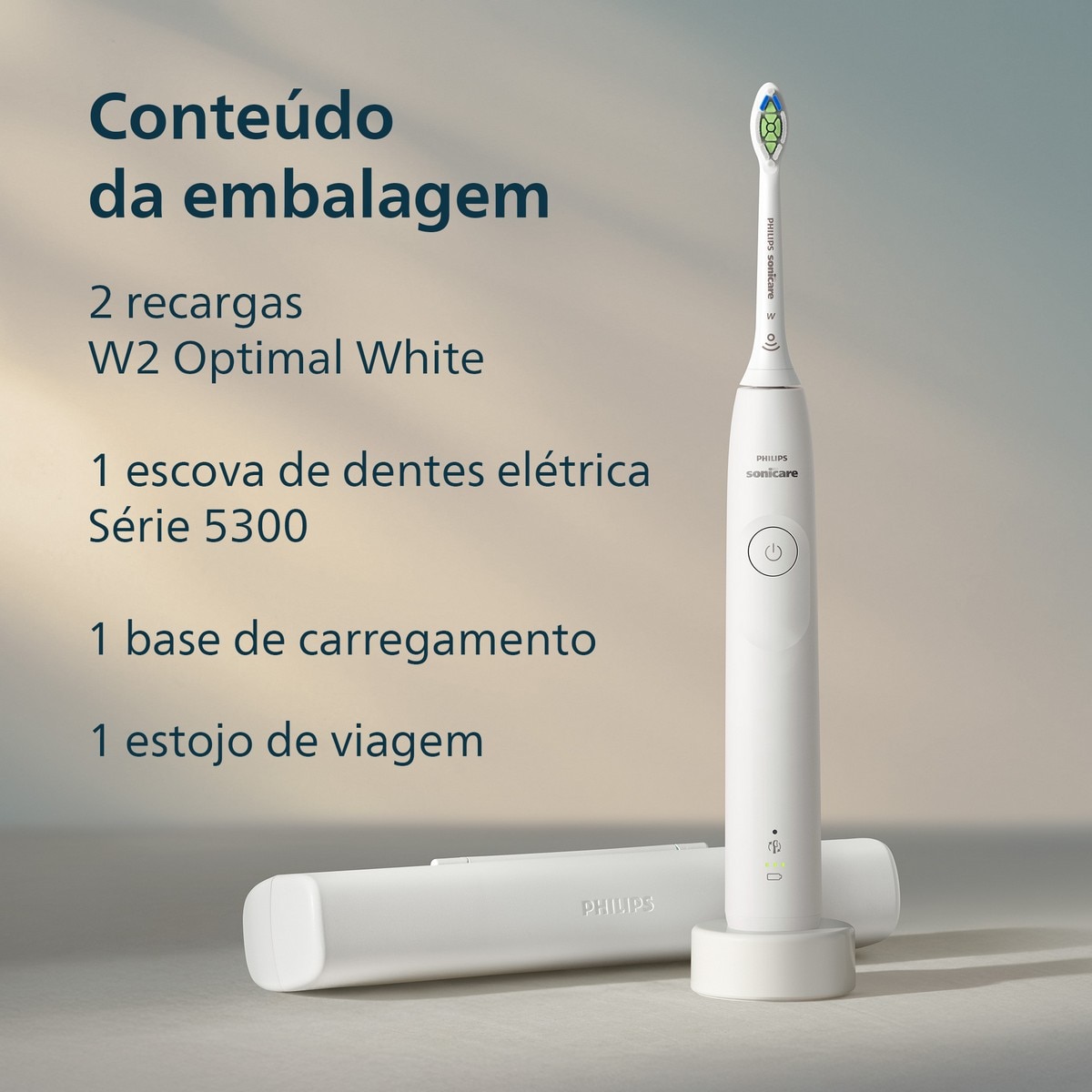Escova de Dentes Elétrica Philips Sonicare 5300 HX7108/02 Recarregável - Branco Branco-9