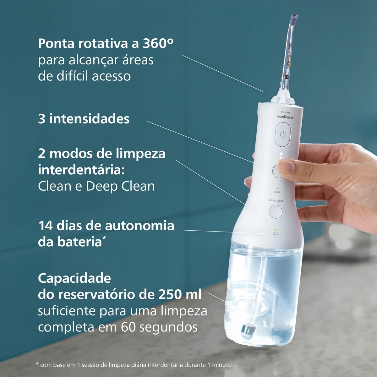 Irrigador Oral Philips HX3826/31 Sonicare Cordless Power Flosser 3000, Uso sem Fios Branco-3