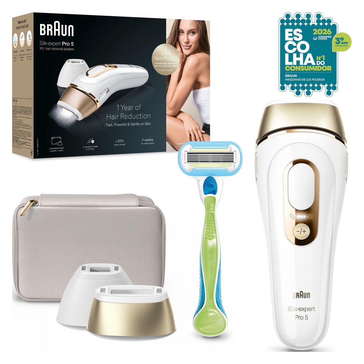 Depiladora de Luz Pulsada IPL Braun Silk Expert S5 PL5152 para Corpo e Rosto - Branco e Dourado Branco / Dourado-1