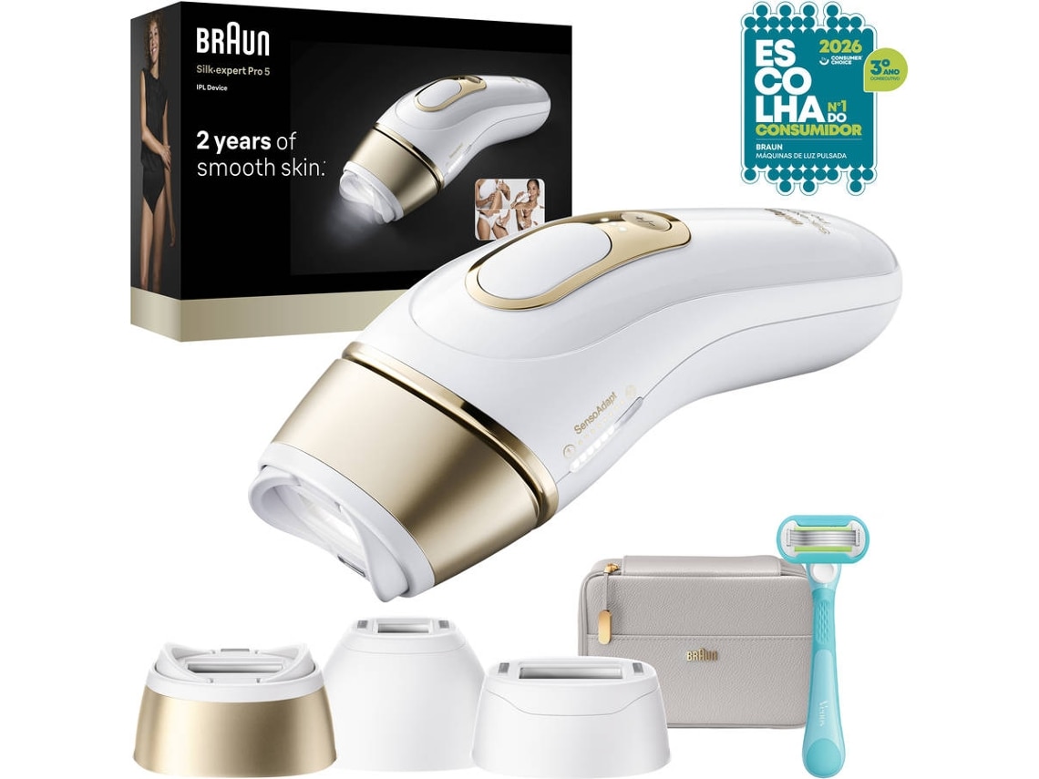 Imagem 0 de Depiladora de Luz Pulsada Silk·expert Pro 5 PL5311 IPL Recarregável para Corpo e Rosto - Branco e Dourado
