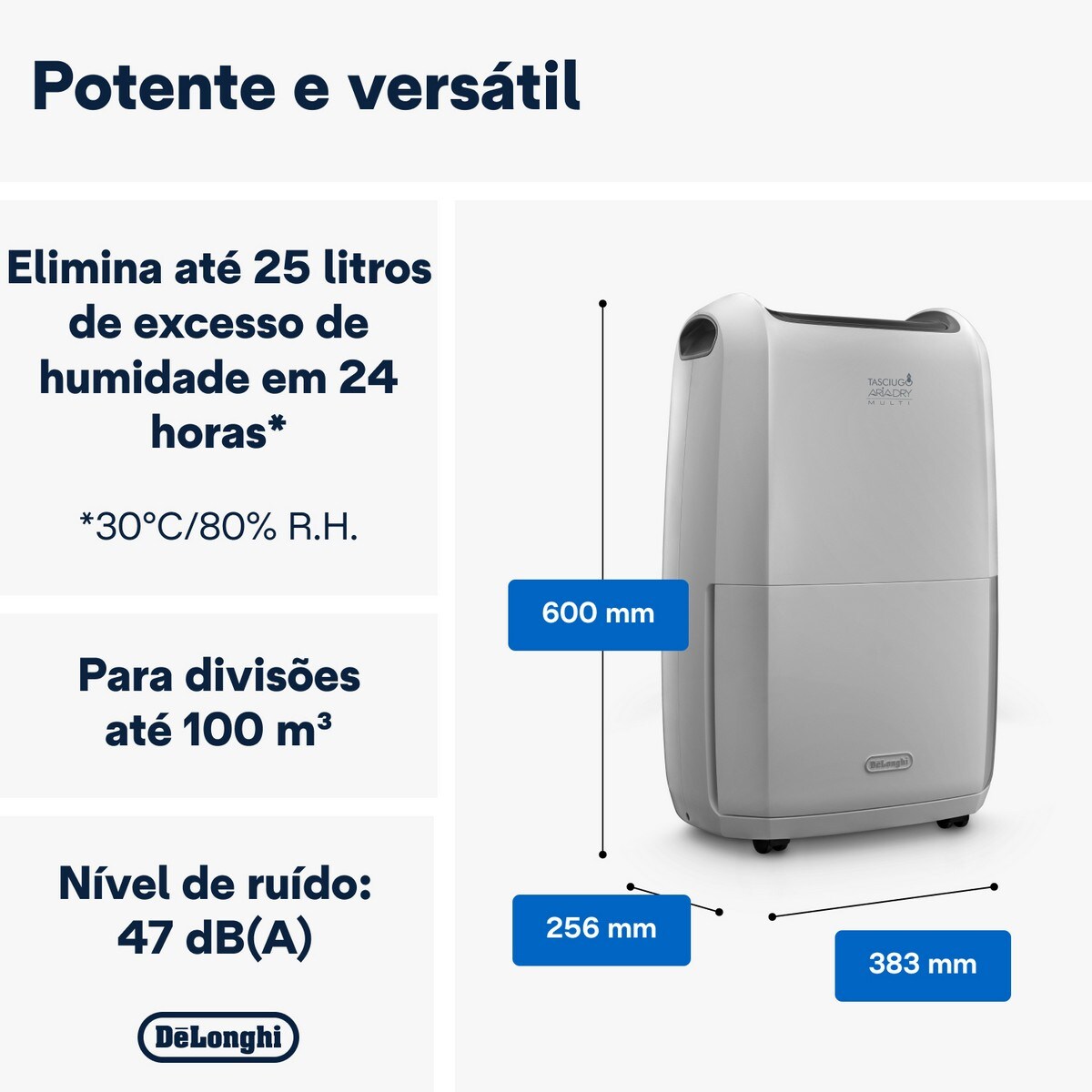 Desumidificador De'Longhi DDSX225 com Filtração Dupla, Capacidade 5 Litros e até 25 L/24H - Branco Branco-3