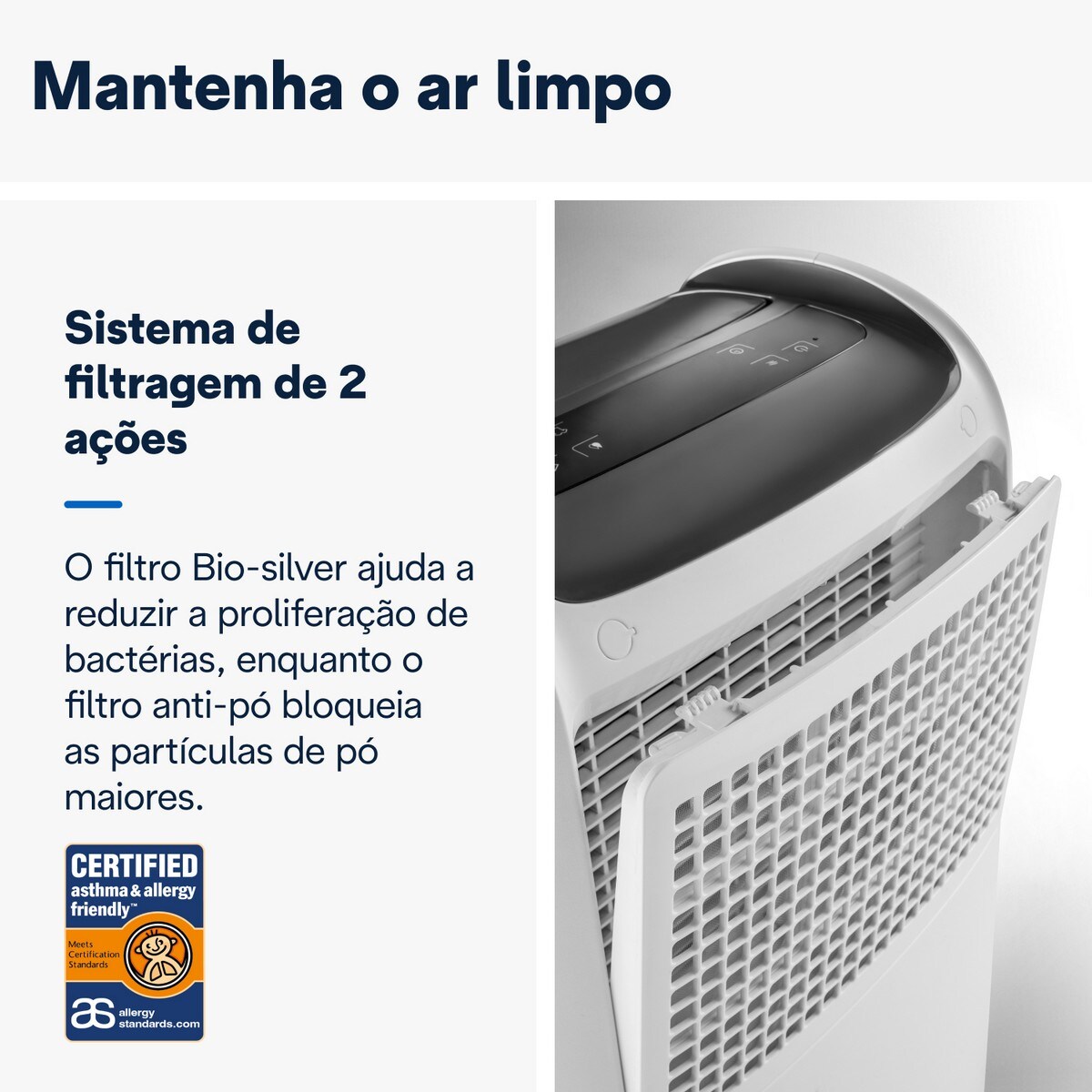 Desumidificador De'Longhi DDSX225 com Filtração Dupla, Capacidade 5 Litros e até 25 L/24H - Branco Branco-4