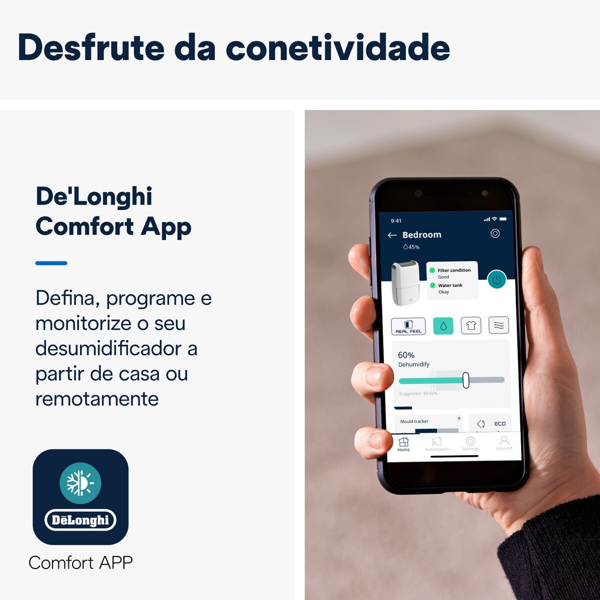 Desumidificador e Purificador do Ar De'Longhi DDSX220WFA Capacidade 5 Litros e até 21 L/24H - Cinzento Escuro Cinzento-6