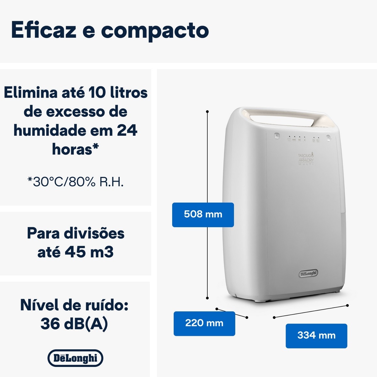 Desumidificador De'Longhi Tasciugo AriaDry DEX210SF Baixo Nível de Ruído, de 10L/dia e Capacidade de 2L - Branco Branco-3