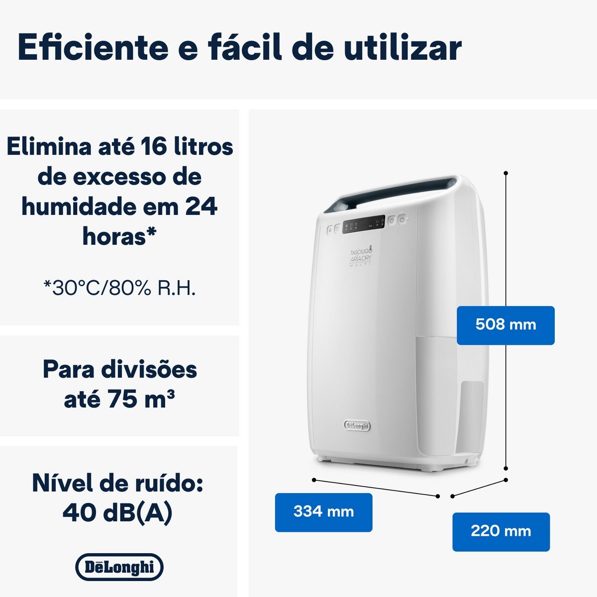 Desumidificador De'Longhi Tasciugo AriaDry Multi DEXD216RF com Função de Secar Roupa e de 16L/dia e Capacidade de 2,1L - Branco 3