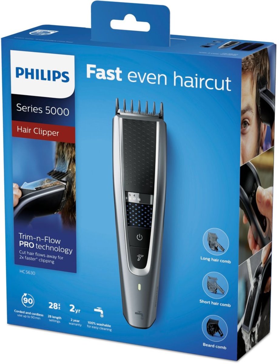 Aparador de Cabelo Philips HC5630/15 - Pente para Barba de 3 dias, Uso com e sem Cabo e Autonomia 90 min - Preto e Prateado Preto / Prateado-6