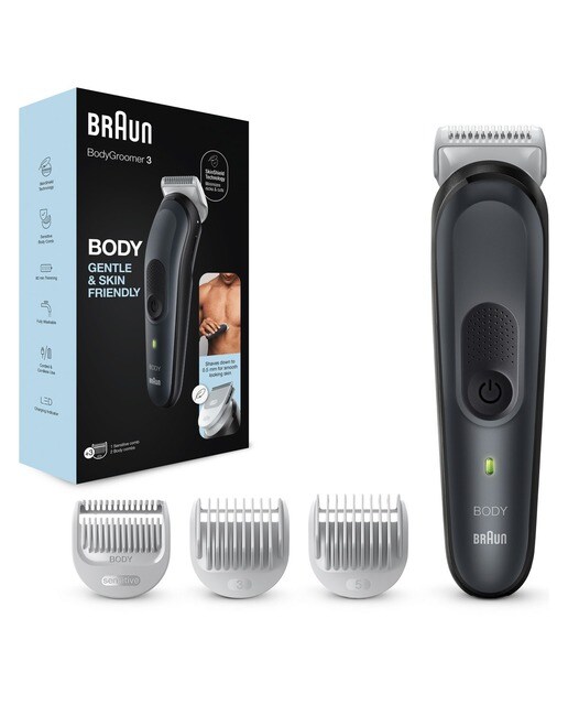 Imagem 0 de Aparador Corporal Braun Body Groomer 3 BG3350 com Pente Especial Zonas Sensíveis - Preto e Cinzento