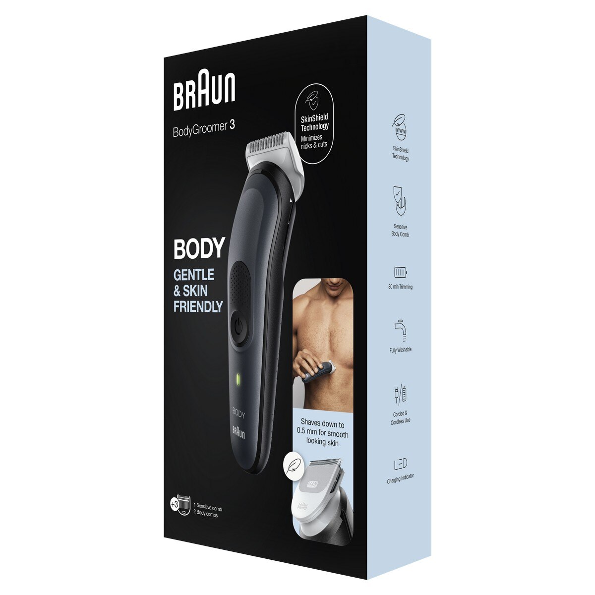 Aparador Corporal Braun Body Groomer 3 BG3350 com Pente Especial Zonas Sensíveis - Preto e Cinzento Preto / Cinzento-3