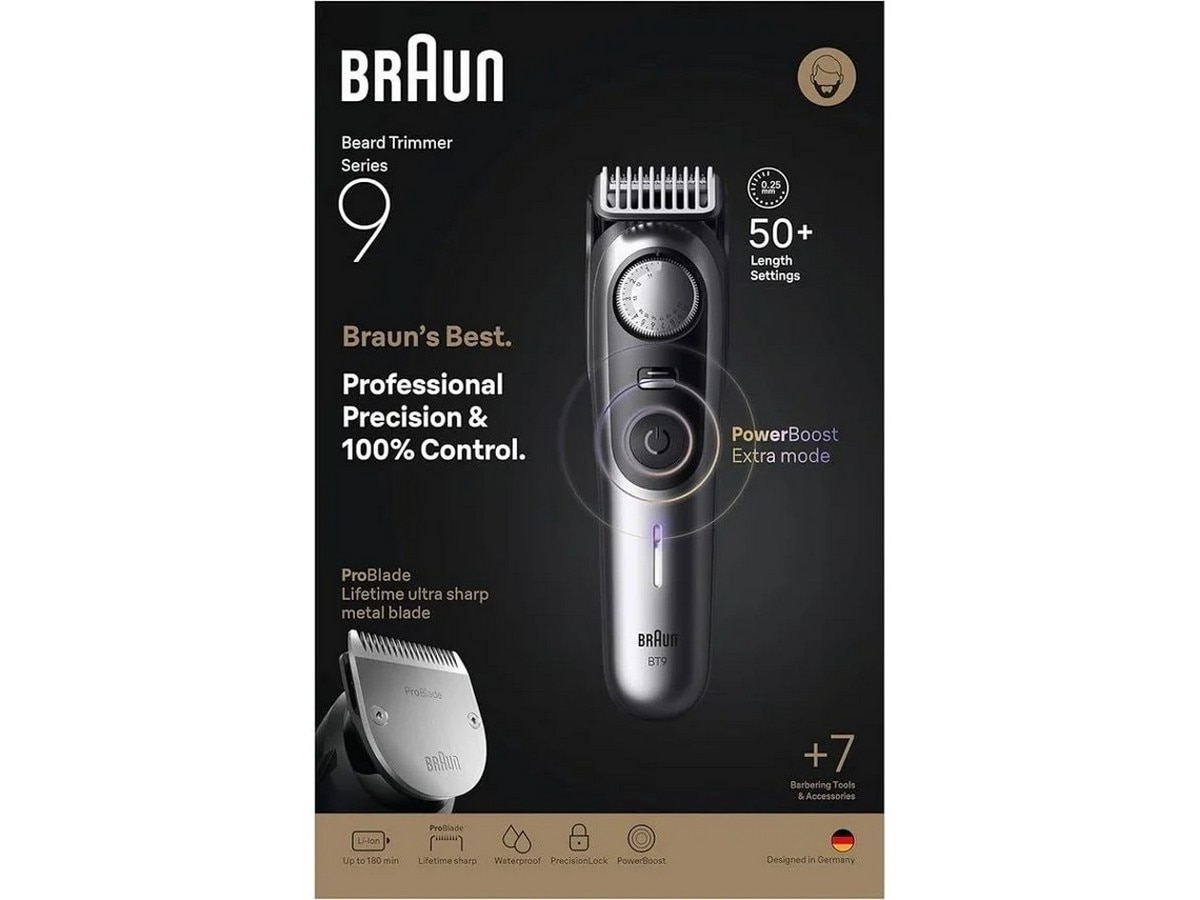 Aparador de Barba Braun BT9520 Autonomia de 180 min Cinzento-2