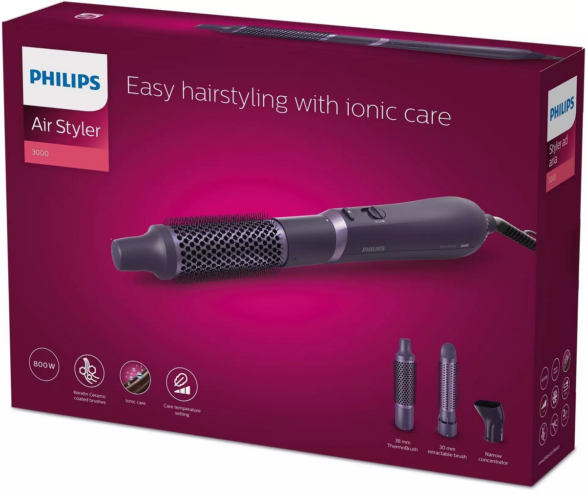 Escova Modelador de Cabelo Philips Serie 3000 BHA305/00 de 800 W e 3 Níveis de Temperatura - Roxo Roxo-10