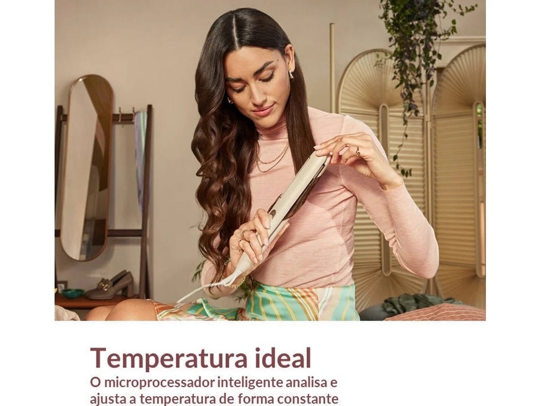 Alisador de Cabelo Philips BHS830/00 de 3 Níveis de Temperatura e de 120 °C a 230 °C - Rosa e Branco Branco / Rosa-6