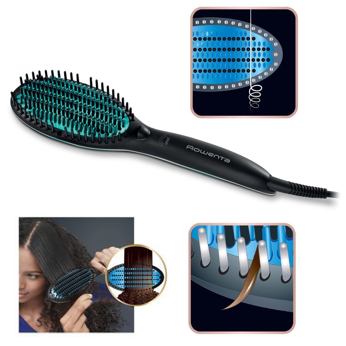 Escova Alisador de Cabelo Rowenta Power Straight CF5820 - Turquesa Turquesa-6