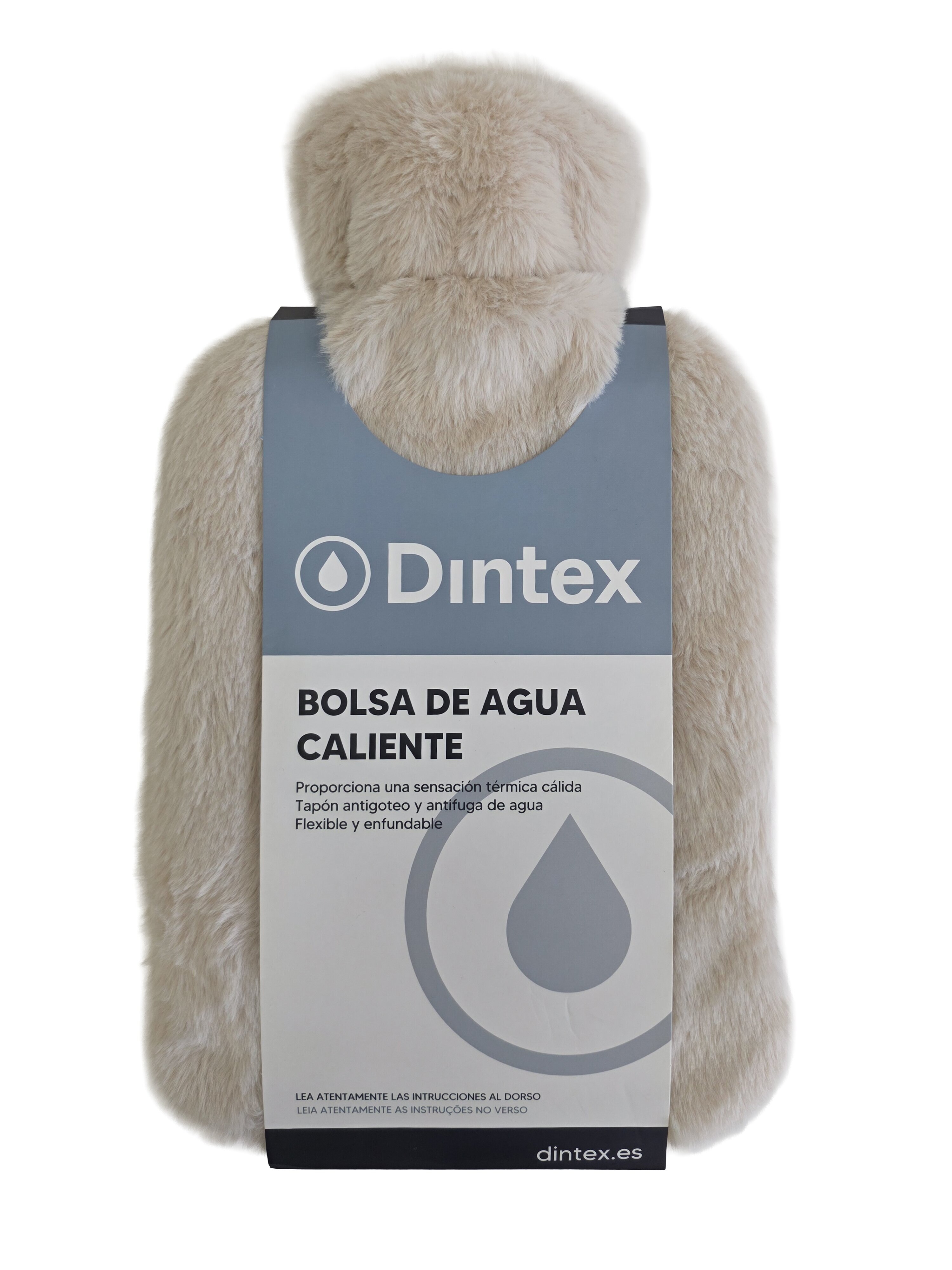Bolsa de água quente com forro de pele bege Bege-3
