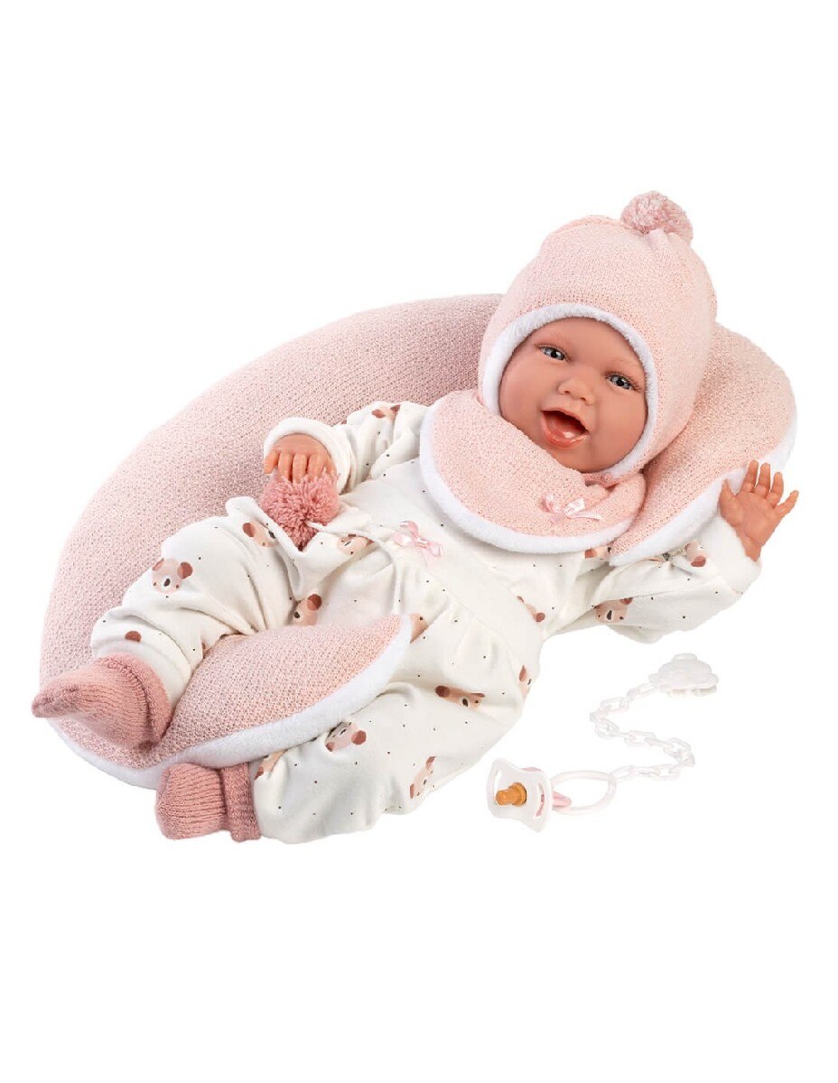 Boneca Bebé Mimi Sorisos Vestido Ursinho Lua Rosa 42 cm com Mecanismo de Choro 3