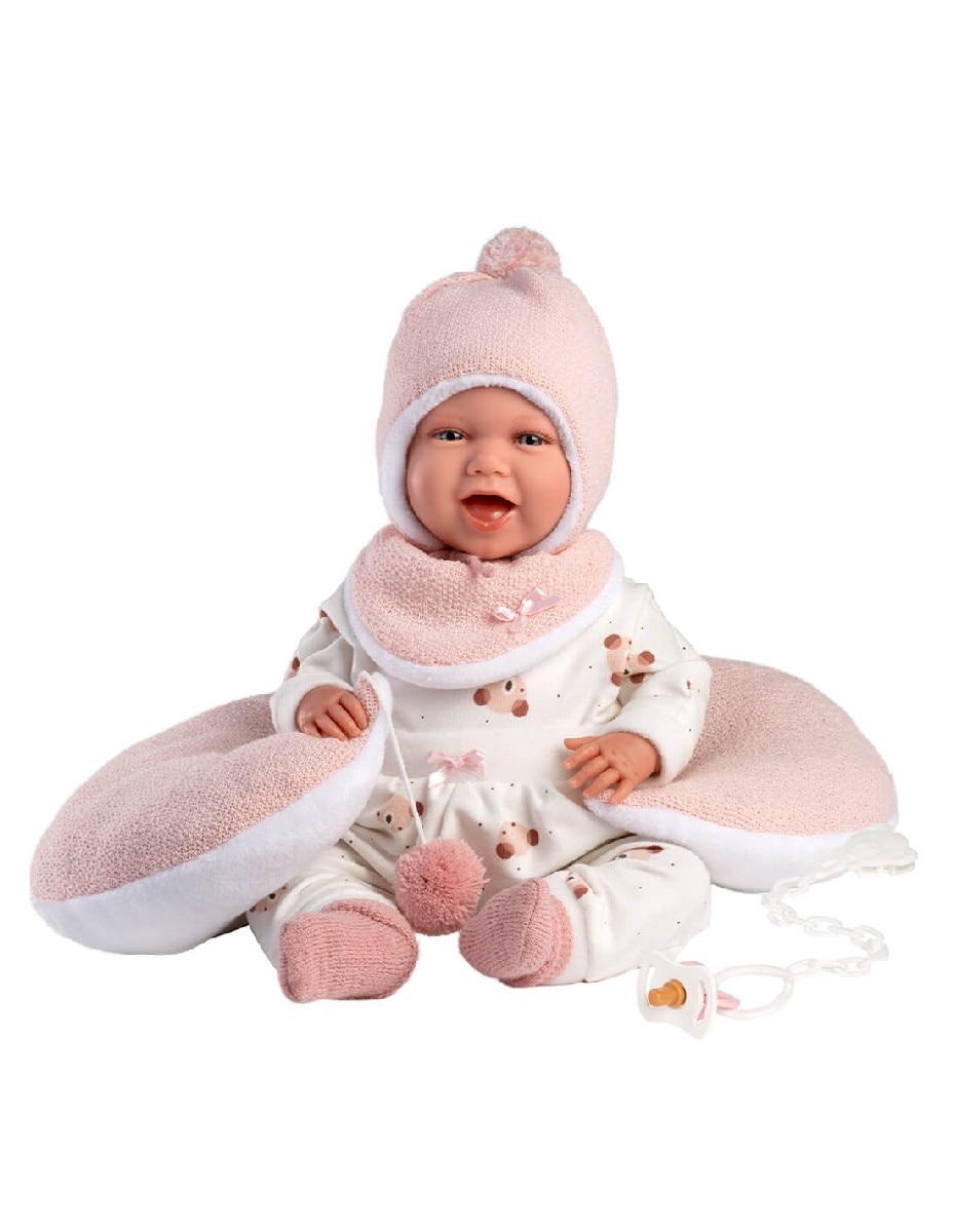 Boneca Bebé Mimi Sorisos Vestido Ursinho Lua Rosa 42 cm com Mecanismo de Choro 4
