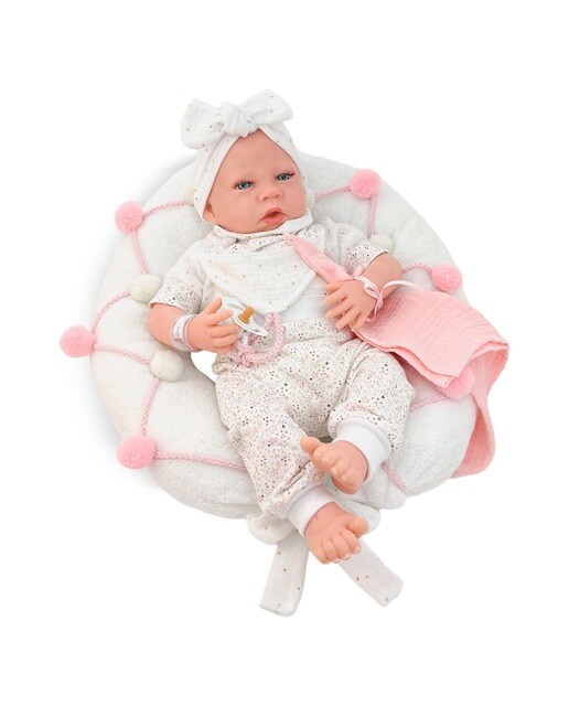 Imagem 0 de Boneca Reborn 50 cm com Roupa Branca Estampada e Mecanismo Real