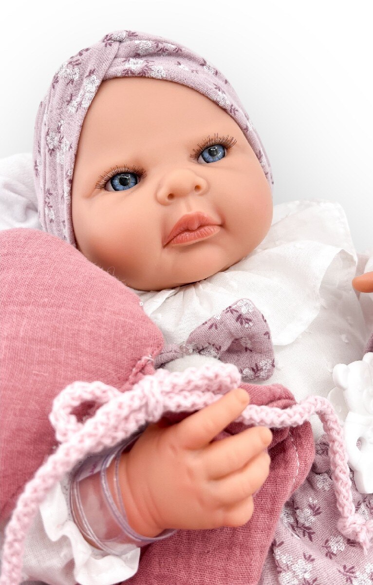Reborn Vestido Camisa branca + Mecanismo do coração Besistos e almofada Maquilhagem cor-de-rosa 3