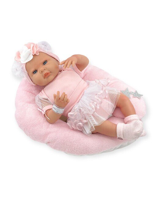 Reborn bailarina Tule Branco Mecanismo de Beijo e Maquiagem Almofada Rosa 50cm 1