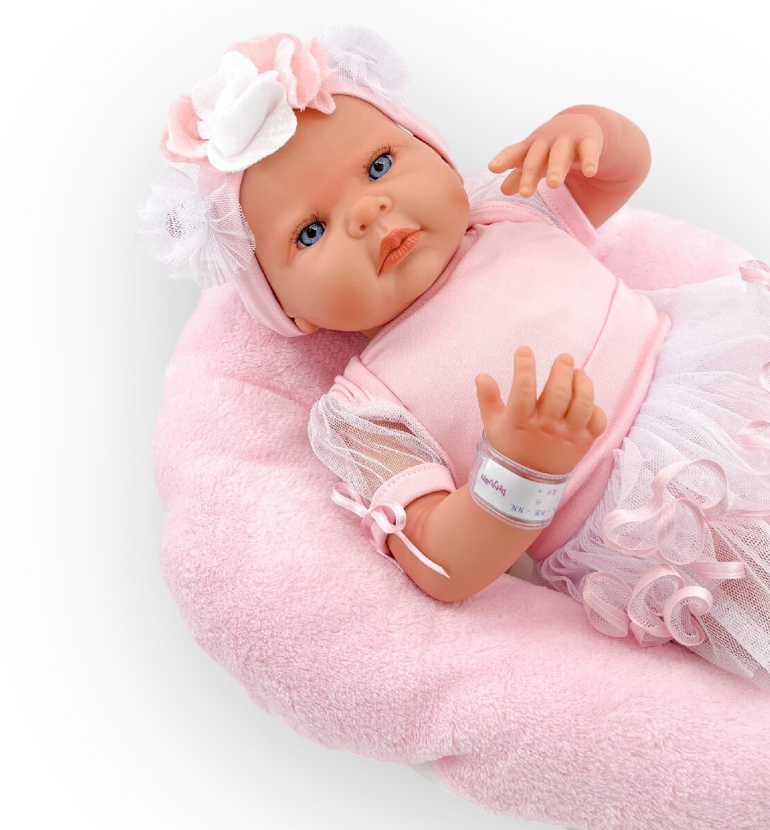 Reborn bailarina Tule Branco Mecanismo de Beijo e Maquiagem Almofada Rosa 50cm 2
