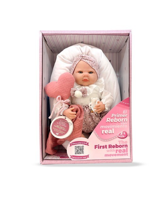 Imagem 0 de Boneca Reborn Vestido Tipo Camisa com Mecanismo Beijinhos e Almofada em Forma de Coração Rosa
