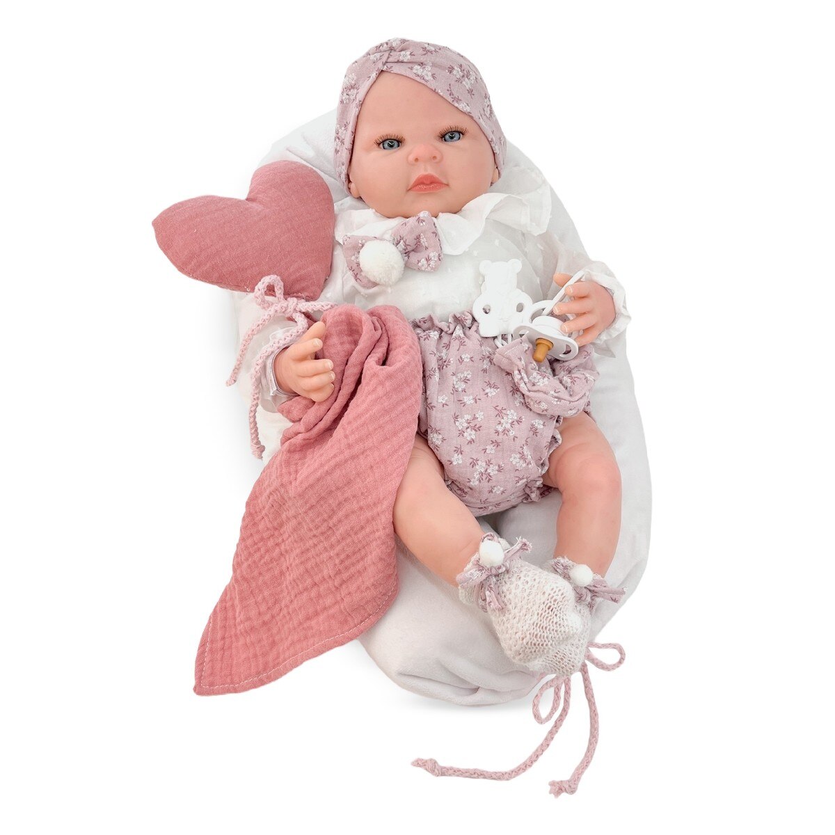 Boneca Reborn Vestido Tipo Camisa com Mecanismo Beijinhos e Almofada em Forma de Coração Rosa 2