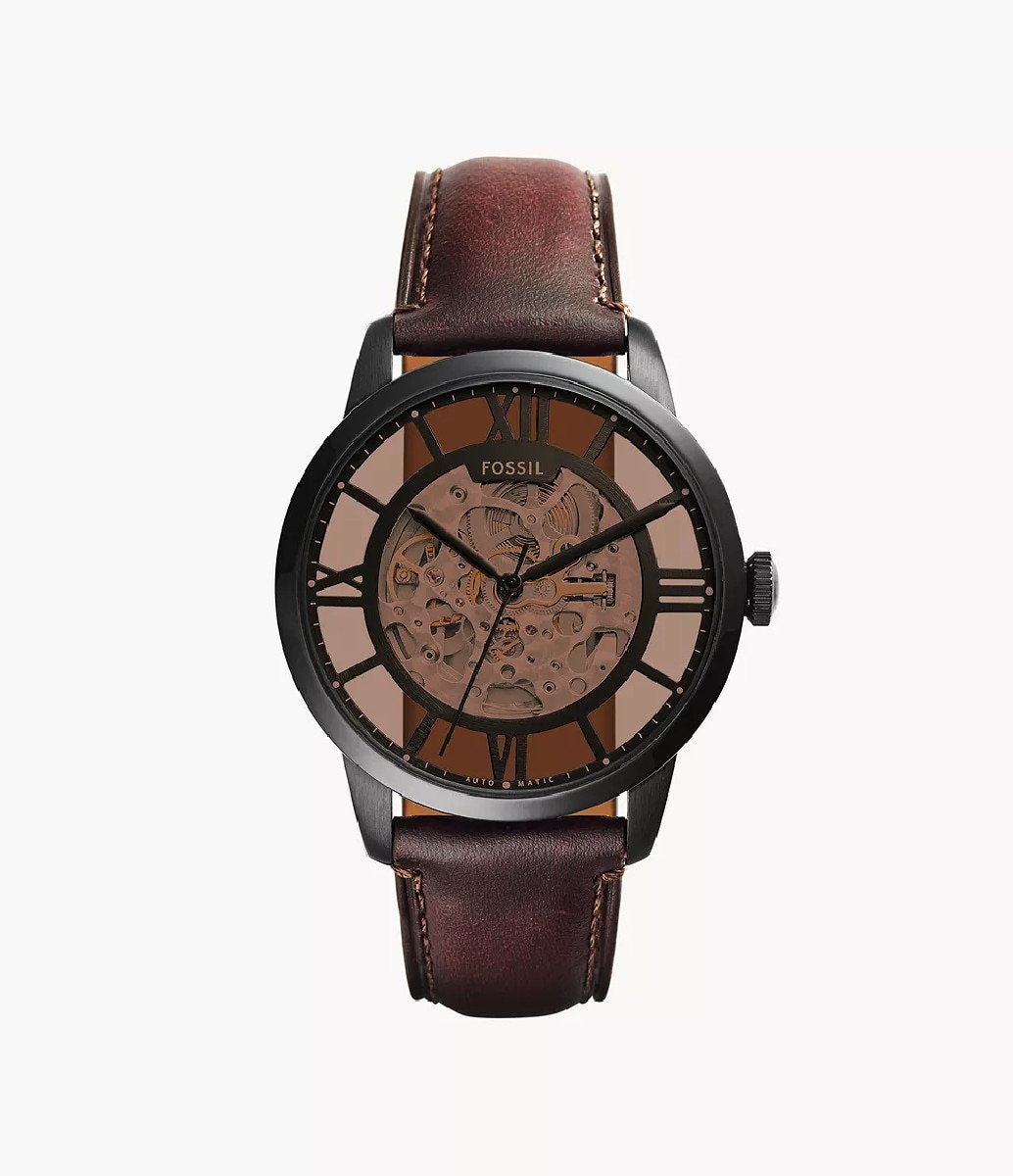 Relógio Townsman ME3098 Automático em Pele - Castanho Castanho-1