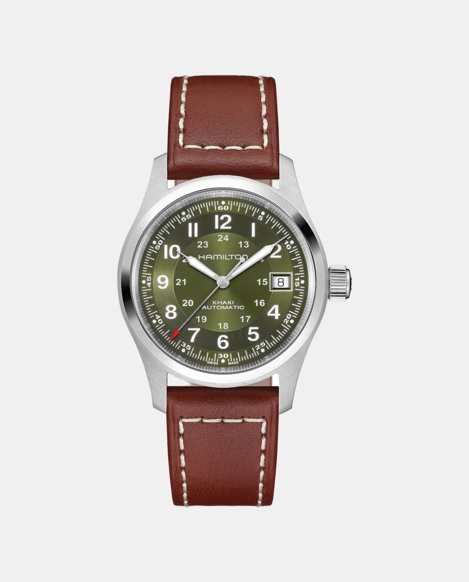 Imagem 0 de Relógio Homem, Automático, mostrador verde, bracelete em pele castanha