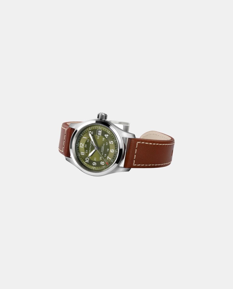 Relógio Homem, Automático, mostrador verde, bracelete em pele castanha 2