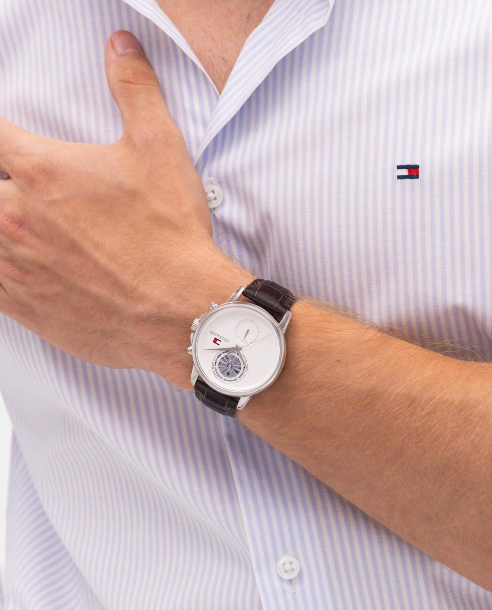 Relógio Multifunções Aço e Pele 4