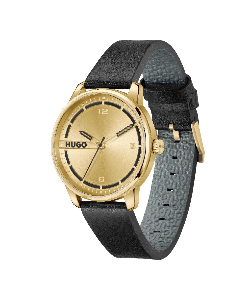 Relógio #STAMP em Aço e Pele Dourado-2
