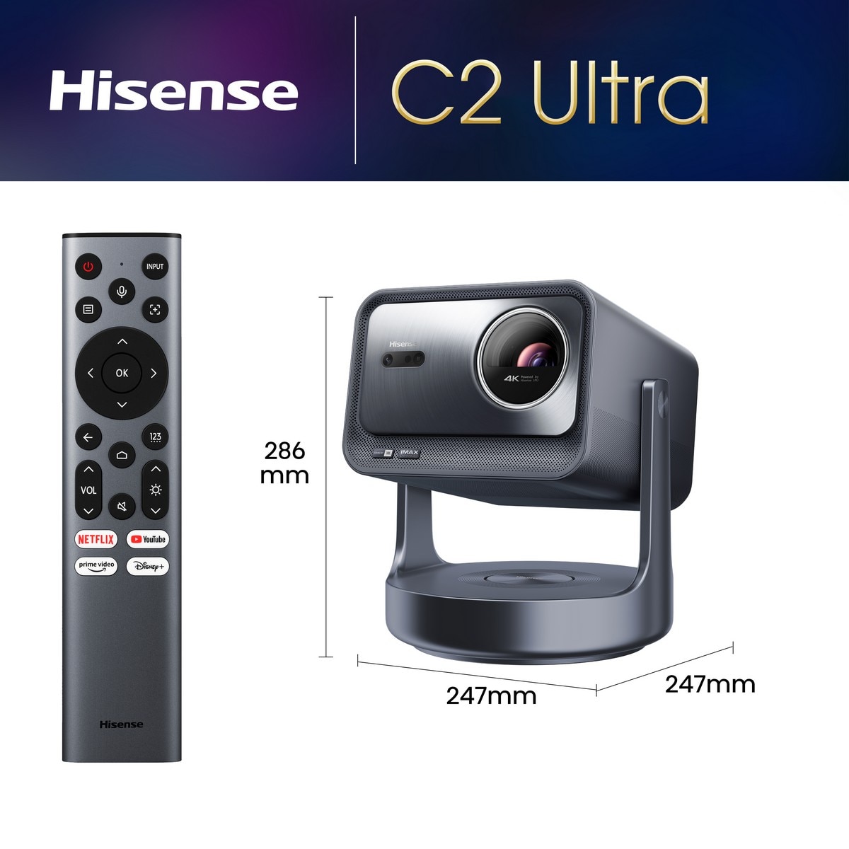 Mini Projetor Laser Hisense C2-ULTRA, UHD 4K, 65" a 300", Dolby Vision, Full HDR, Fonte Laser Trichroma, Concebido para XBOX Cinzento metalizado-3