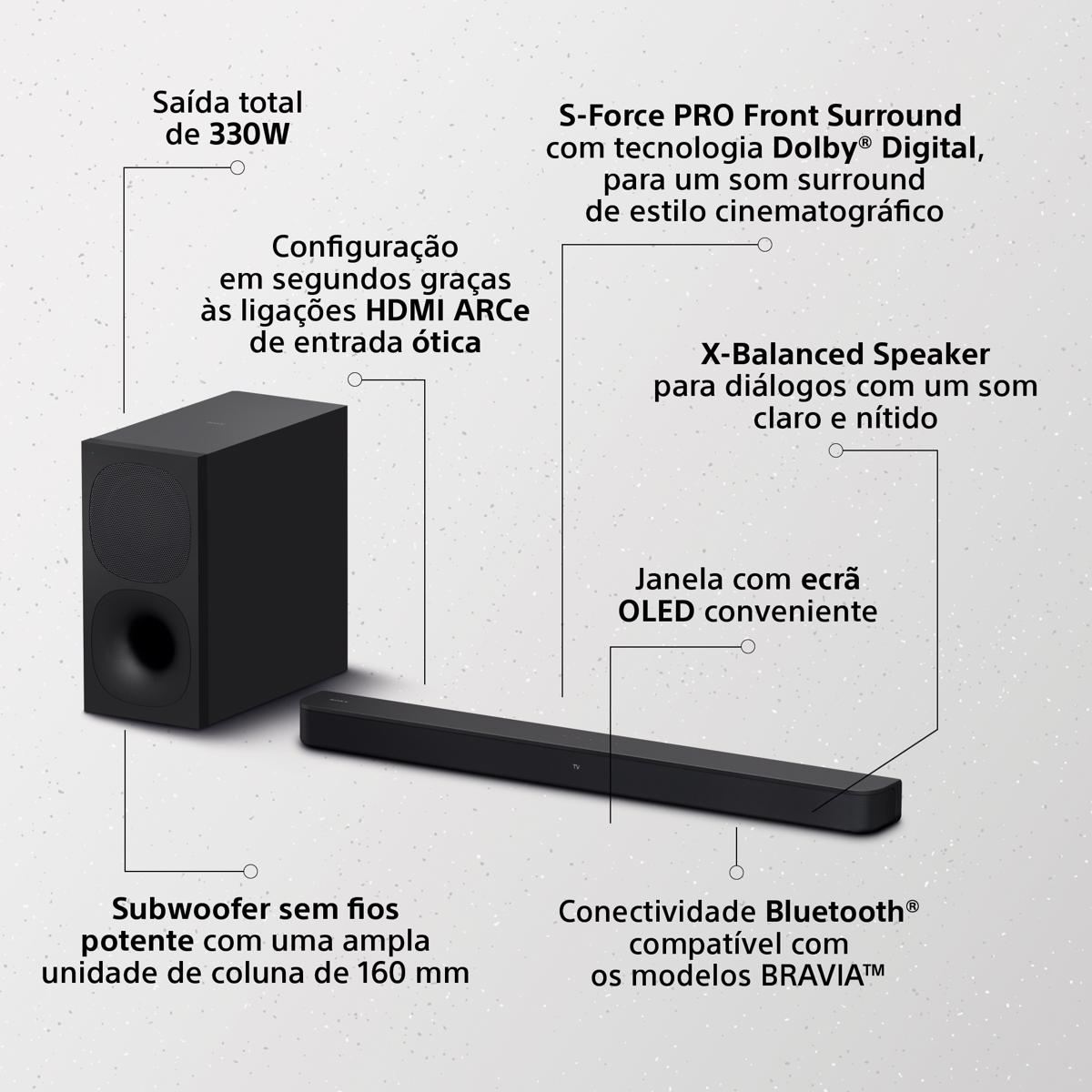Barra de Som 2.1 Sony HT-S400 com Subwoofer Potente Sem Fios Preto-5