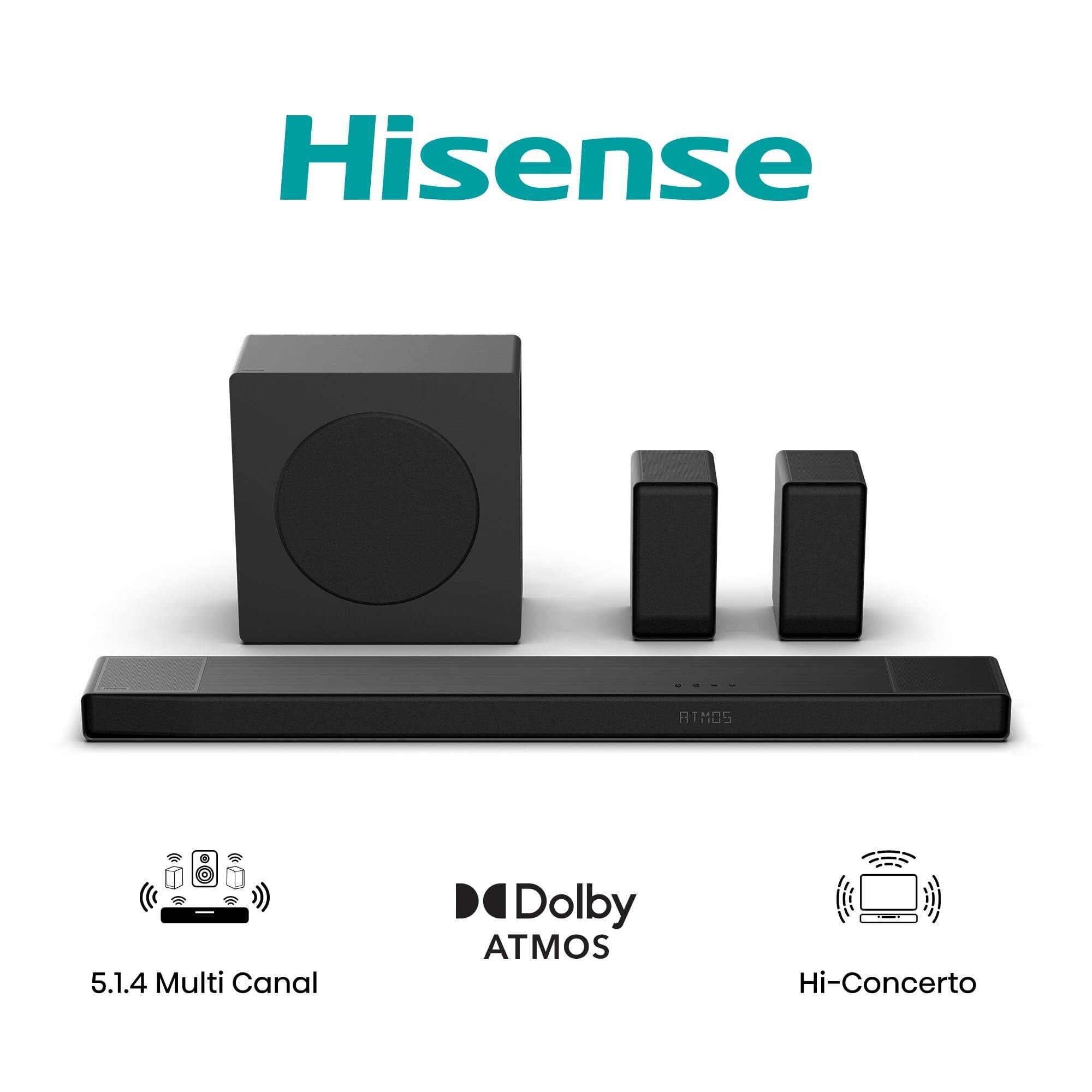 Barra de Som Hisense AX5140Q, Dolby Atmos 5.1.4, 600W, Subwoofer Sem Fios com Colunas Traseiras Preto-2