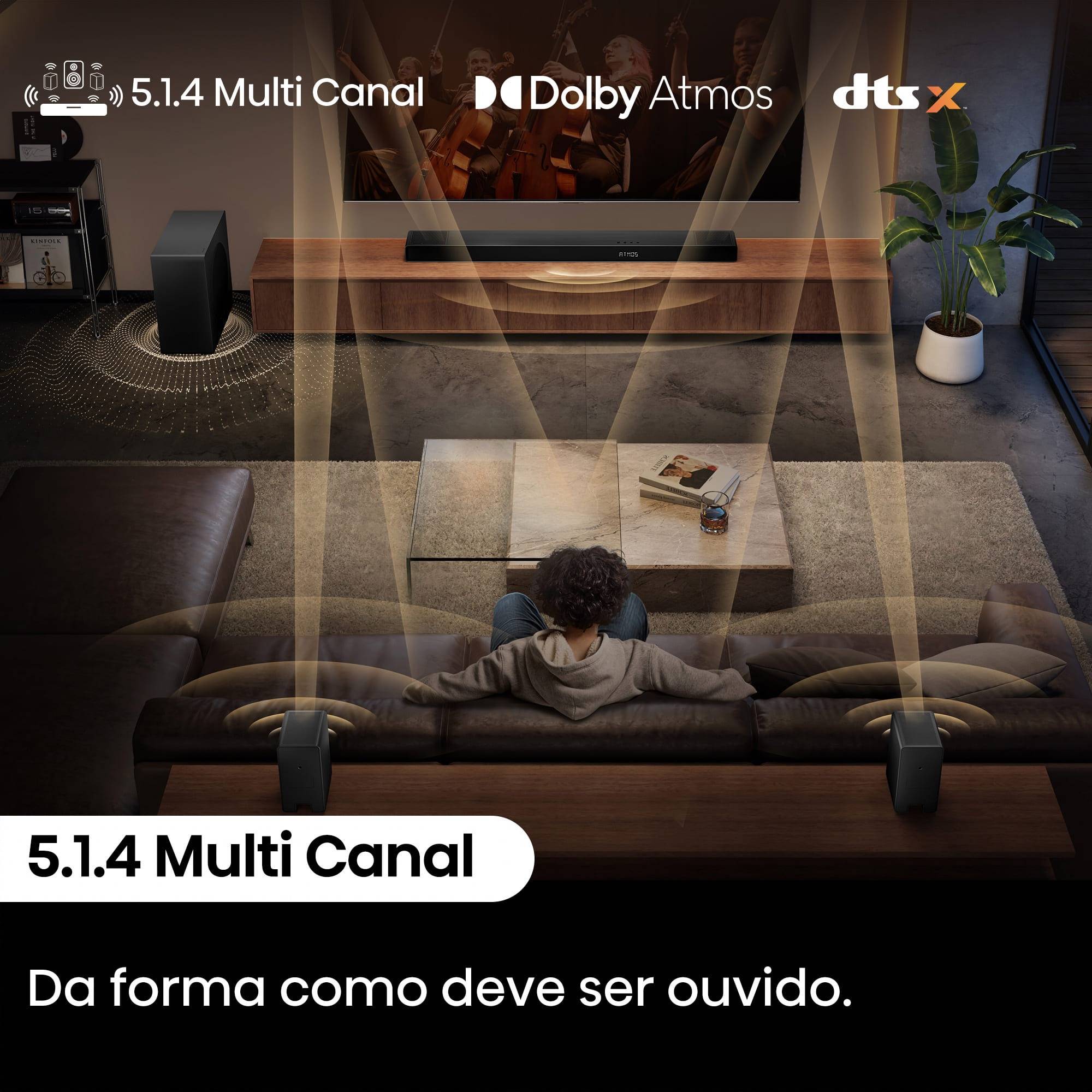 Barra de Som Hisense AX5140Q, Dolby Atmos 5.1.4, 600W, Subwoofer Sem Fios com Colunas Traseiras Preto-4